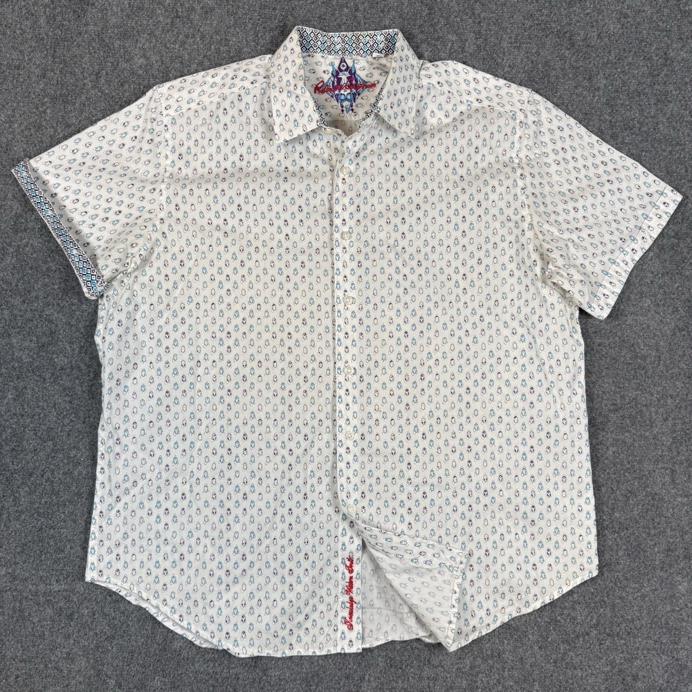 Robert Graham Shirt Mens 2XL Short Sleeve Geometric Print Classic Fit Flip Cuff